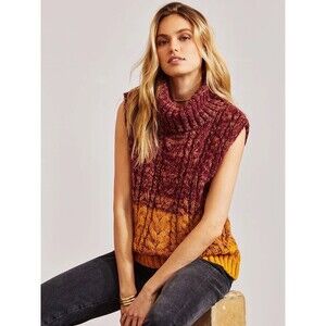 525 America‎ Women Sweater Sleeveless Large Ombre Turtleneck cable knit